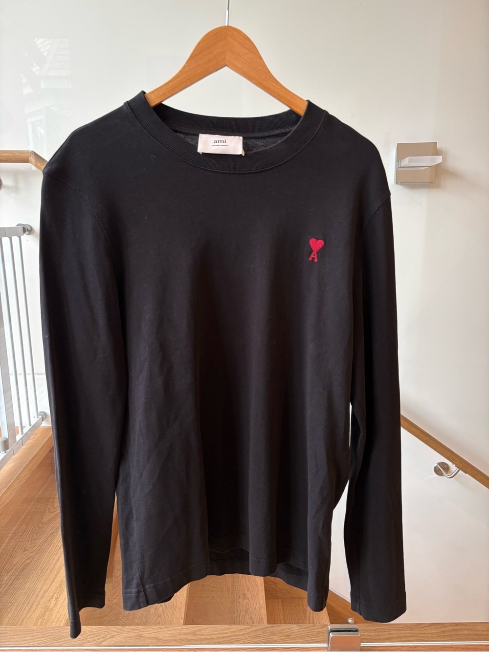 Ami Black Long Sleeve Shirt with Red Heart Patch